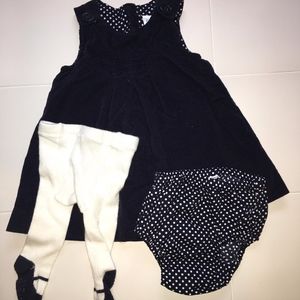 Baby Gap Holiday Navy dress & tights - 3-6Months